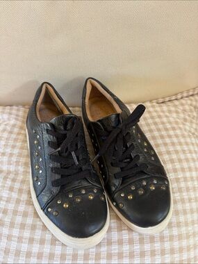 Naturalizer Black Leather Studded Lace-Up Sneakers